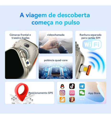 Relógio Smartwatch Celular De Pulso Hw Ultra 2 Call Câmera Cinza Laranja