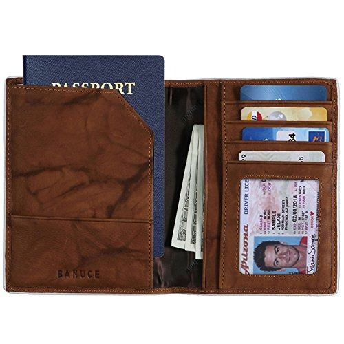 Cartera De Pasaporte De Cuero Genuino De Banuce Para Hombre