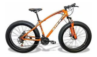 Bicicleta fat bike Fat Sports Fat Bike aro 26 21v freios de disco mecânico cor laranja com descanso lateral