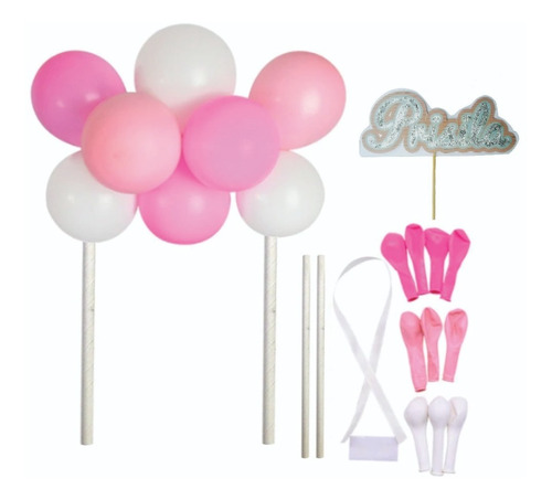 Imagen 1 de 5 de Mini Globos + Nombre P/decorar Pastel Cake Bouquet Fiesta