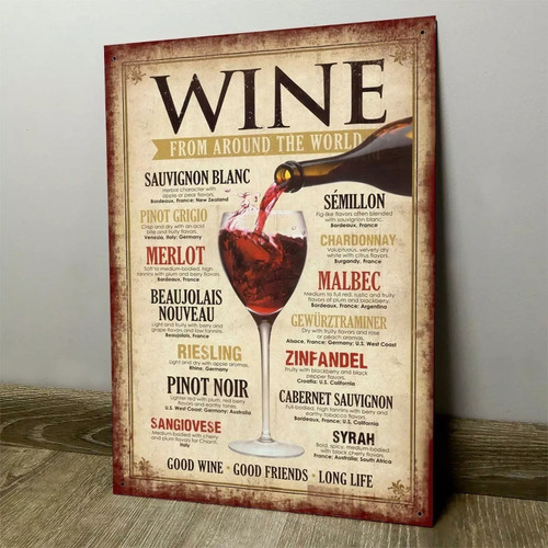 Chapa Decorativa Retro Vintage Vino Wine Variedades Win001