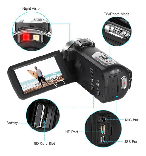 Câmera De Vídeo 4k Wifi Vlogging Camera Night Vision 5