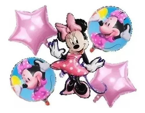 Set 5 Globos Metálicos Diseño Infantil Minnie Mouse.