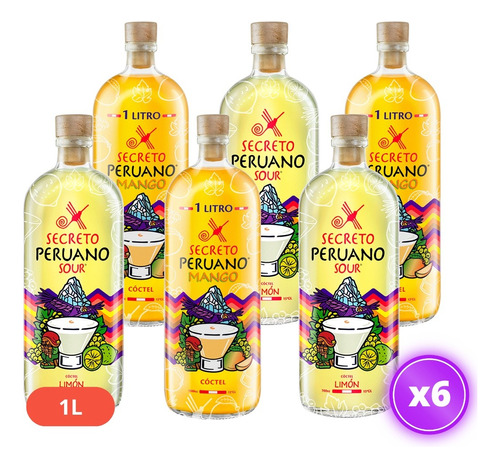 6x Pisco Secreto Peruano Sour - Mango + Limón - 1 Litro