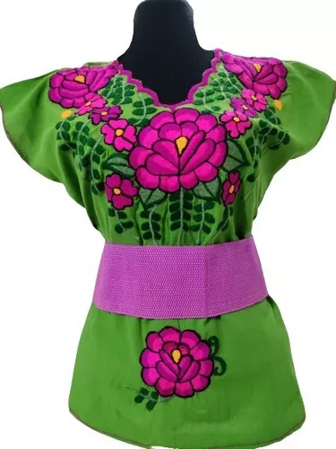 Blusa Mexicana Tradicional Con Bordado Y Fajilla