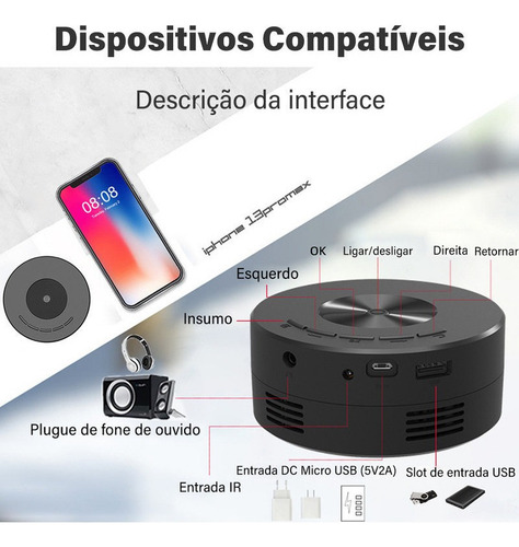 Mini Projetor Portátil Hd 1080p Espelhamento Android E Ios