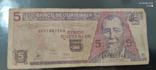 Billete Guatemala 1998 5 Quetzales Circulado Justo  Rufino