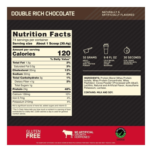 Suplemento en polvo Optimum Nutrition Proteína Gold Standard 100% Whey proteína sabor double rich chocolate en pote de 2.27kg