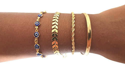 Kit Com 4 Pulseiras Tendência Femininas Banhadas À Ouro 18k