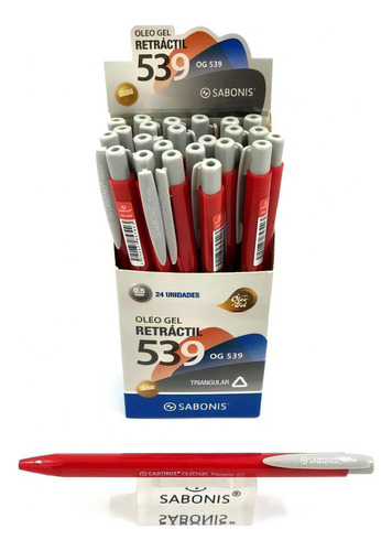 24 Boligrafo Retractil Oleo Gel 0.5 Mm Sabonis Modelo Og-539 Color De La Tinta Rojo Color Del Exterior Rojo