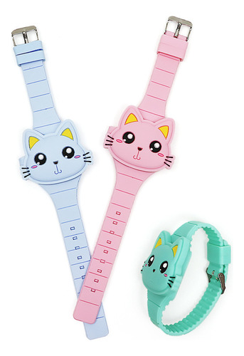 Cat Cartoon Flip Silicona Led Reloj Electrónico Niños Regalo