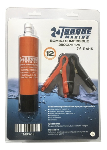 Bomba Trasvase De Agua Portatil Bidon 280gph Torque Marine