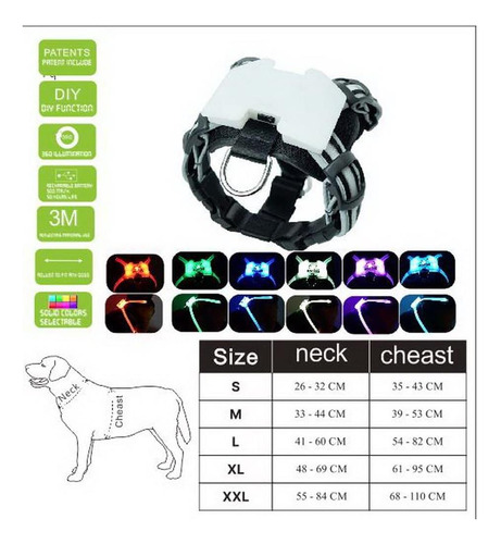 Cc Simon Safe Led Dog Arness | 15 Modos Y Brillo Patentado | Multicolor.