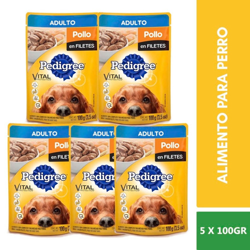 5 Sobres Pedigree Alimento Adulto Sabor Pollo En Filete 100g