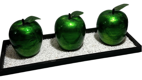 Centro De Mesa 3 Manzanas Verdes Medianas Adorno Decoración 