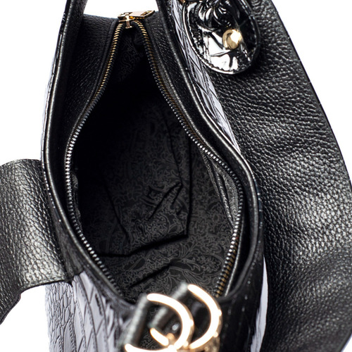 Bolsa Satchel Irma Cocodrilo Charol Negro - Angelozano