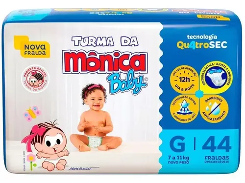Fralda Mega Tamanho Grande Sem Gênero (g) 44 Unidades Turma Da Mô...