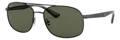 Óculos de sol polarizados Ray-Ban RB3593 Standard armação de metal cor black, lente green de plástico clássica, haste black de plástico