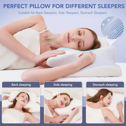 HOMCA Almohada cervical de espuma viscoelástica para aliviar el dolor de  cuello, almohada ortopédica de contorno para dormir de lado, espalda y