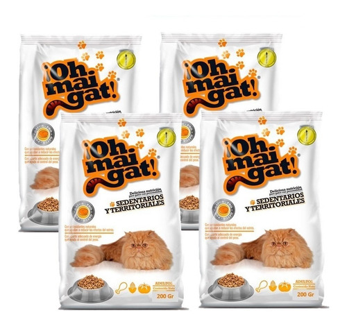 Imagen 2 de 2 de Alimento Para Gatos Oh Mai Gat Sedentarios 200gr X4 Uds
