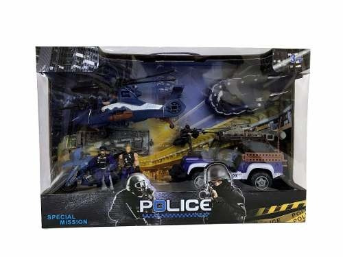 Policia Playset 3 Con 4 Figuras Y Accesorios Grande En Caja