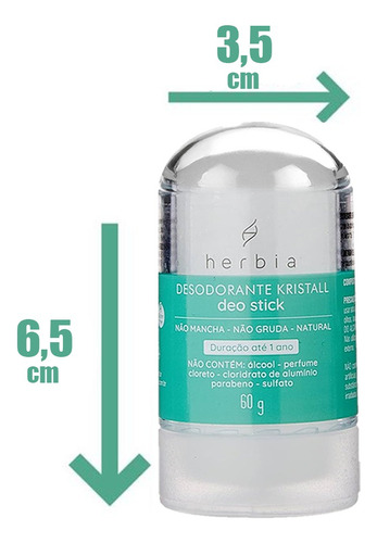 Desodorante Krystall Natural Vegan Herbia 60g Dura Até 1 Ano Fragrância Sem fragrância