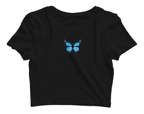 Cropped Borboleta Azul Tumblr Moda Shein Feminino Blusinha