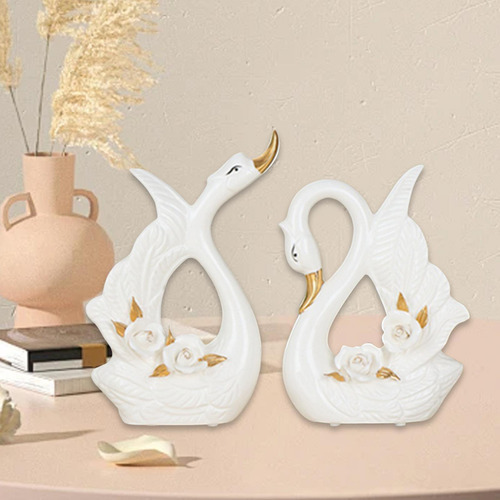 2 Piezas Pareja Estatuas De Cisne Figuras De Cisne Adornado