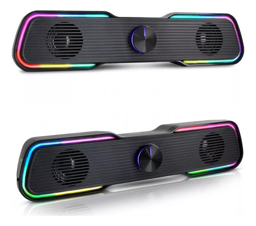 Caixa De Som Soundbar Gamer Pc Tv Notebook Estéreo Led Rgb Cor Preto 110v/220v