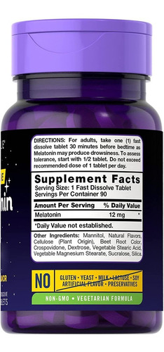 Imagen 2 de 4 de Carlyle Melatonina 12 Mg De Disolución Rápida 90 Tabletas, Ayuda A Fomentar Hábito De Descanso, Sabor Natural A Bayas, Probado En Laboratorio, Ingredientes De Confianza, Calidad Superior, Vegetariano