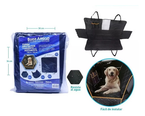 Funda Forro Cubre Asiento Mascotas Auto 132x137