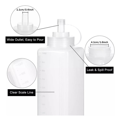 Botellas De Condimento Squeeze Squirt De Plástico De 1000 Ml