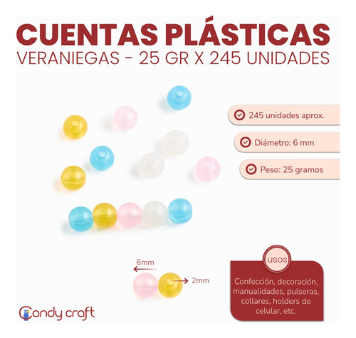 Cuenta Plastica 6mm 245u Mostacilla Veraniega X 25g