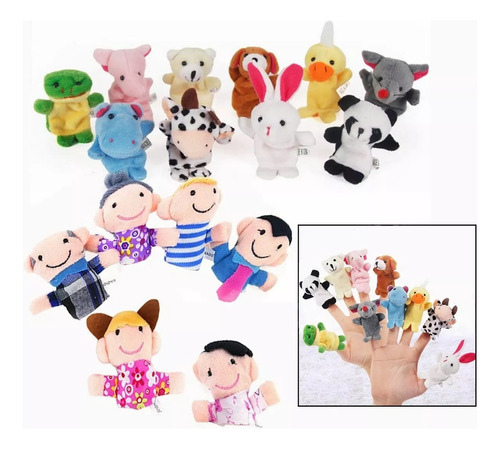 Marionetas Educativas De Animales Y Familia, 16 Piezas
