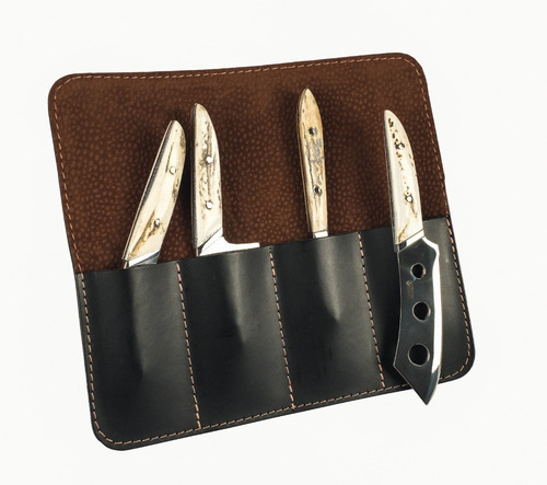Set 4 Cuchillos Queso Acero Inox Y Asta De Ciervo Colorado