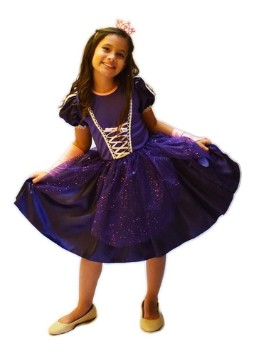 Fantasia Princesa Rapunzel Cute Curta Infantil + Luva+tiara