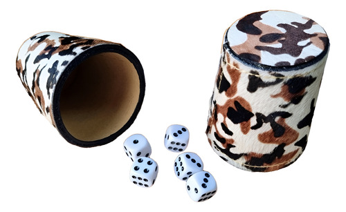 Cachos De Cuero, Animal Print 1 Vaso Y 5 Dados