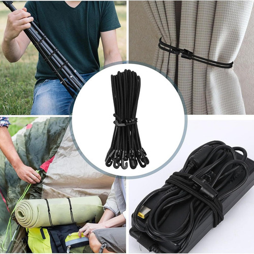 20x Cordones De Bungee De 25 Cm De Lona Portátil Negro