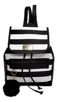 Comprar Bolsa Mochila Feminina Universitária Moderna Costas Barata Cor Preto Listrado Desenho Do Tecido Listrado