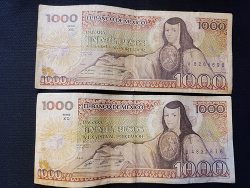 2 Billetes 1000 Pesos Mexicanos 1985 Serie Xd Y Xe