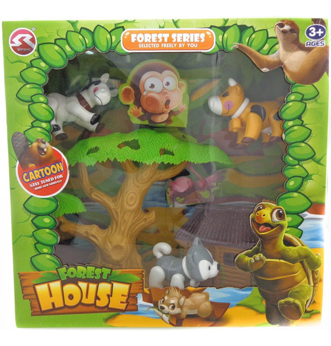 Set Animalitos De Juguete Con Cabaña Tipo Playmobil