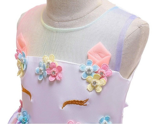 Imagem 4 de 7 de Fantasia Vestido Unicórnio Luxo Festa Infantil Chifre Asas