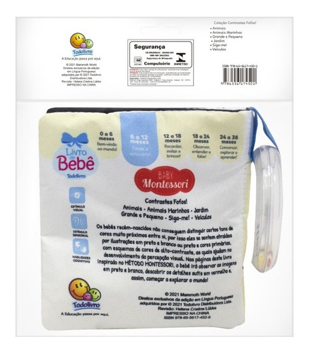 Imagem 2 de 2 de Livro De Pano Com Chocalho Baby Montessori Contrastes Fofos Jardim