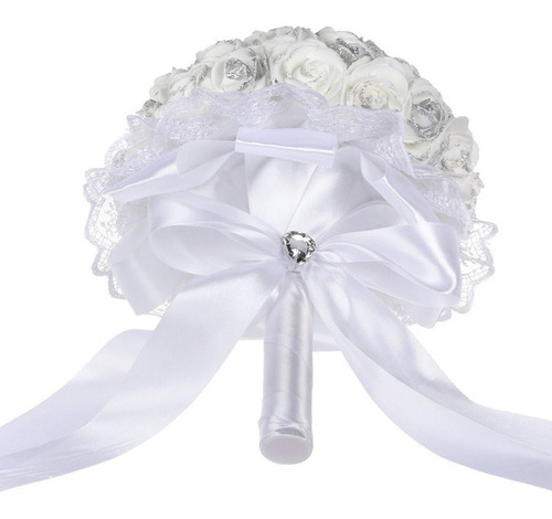 Imagen 6 de 10 de Ramo De Mano De Novia De Plástico Artificial, Rosa Blanca