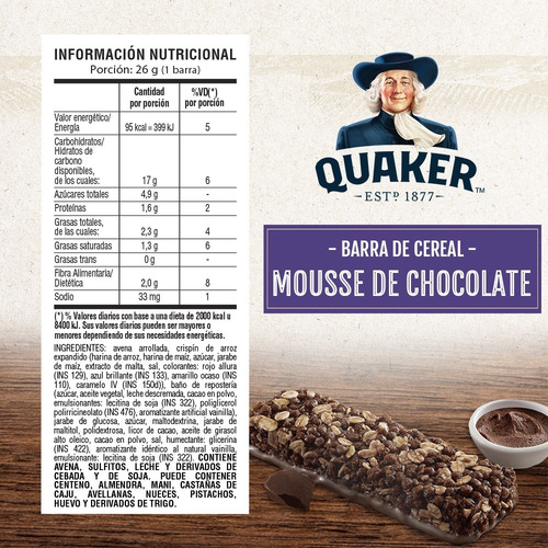 Imagen 3 de 3 de Barra De Cereal Quaker Mousse De Chocolate X 156 Gr Desayuno