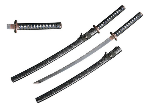Katana Ryujin De Acero Damasco 1060 Espina Martilleada Color Plateado
