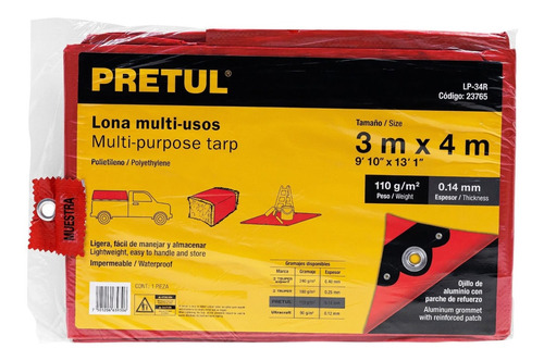 Lona Impermeable Protección Uv 3 X 4 Mt Colores Pretul Lp-34