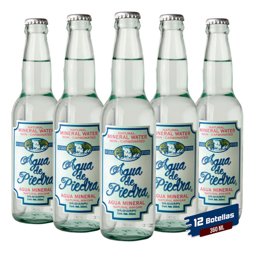 Agua De Piedra Mineral Natural Sin Gas 360 Ml - 12 Pack