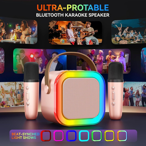 Mini Altavoz Portátil Bluetooth Karaoke Con 2 Micrófonos
