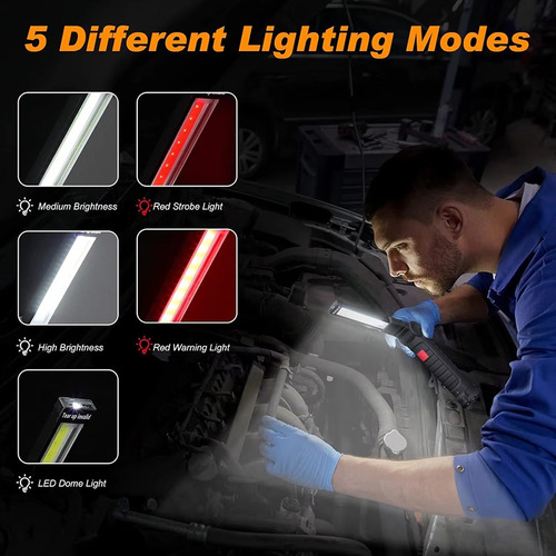 Luz De Trabajo Led Cob, Linterna Recargable Usb Regulable